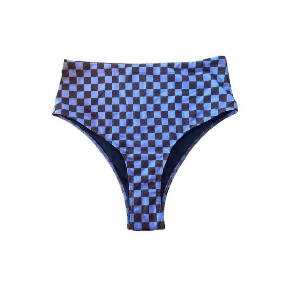 Salt Gypsy High Cut Surf Bikini Bottoms in Lavender Brown Checkered Size 10 12 - Picture 9 of 12